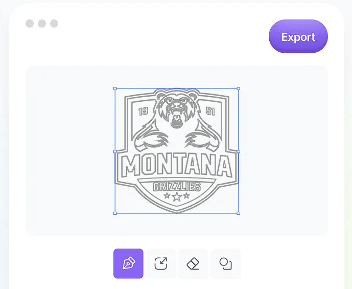Logo Diffusion vector export interface showing a converted sports logo ready for export