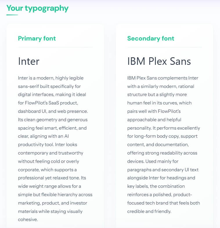 FlowPilot typography system generated in Brandolia