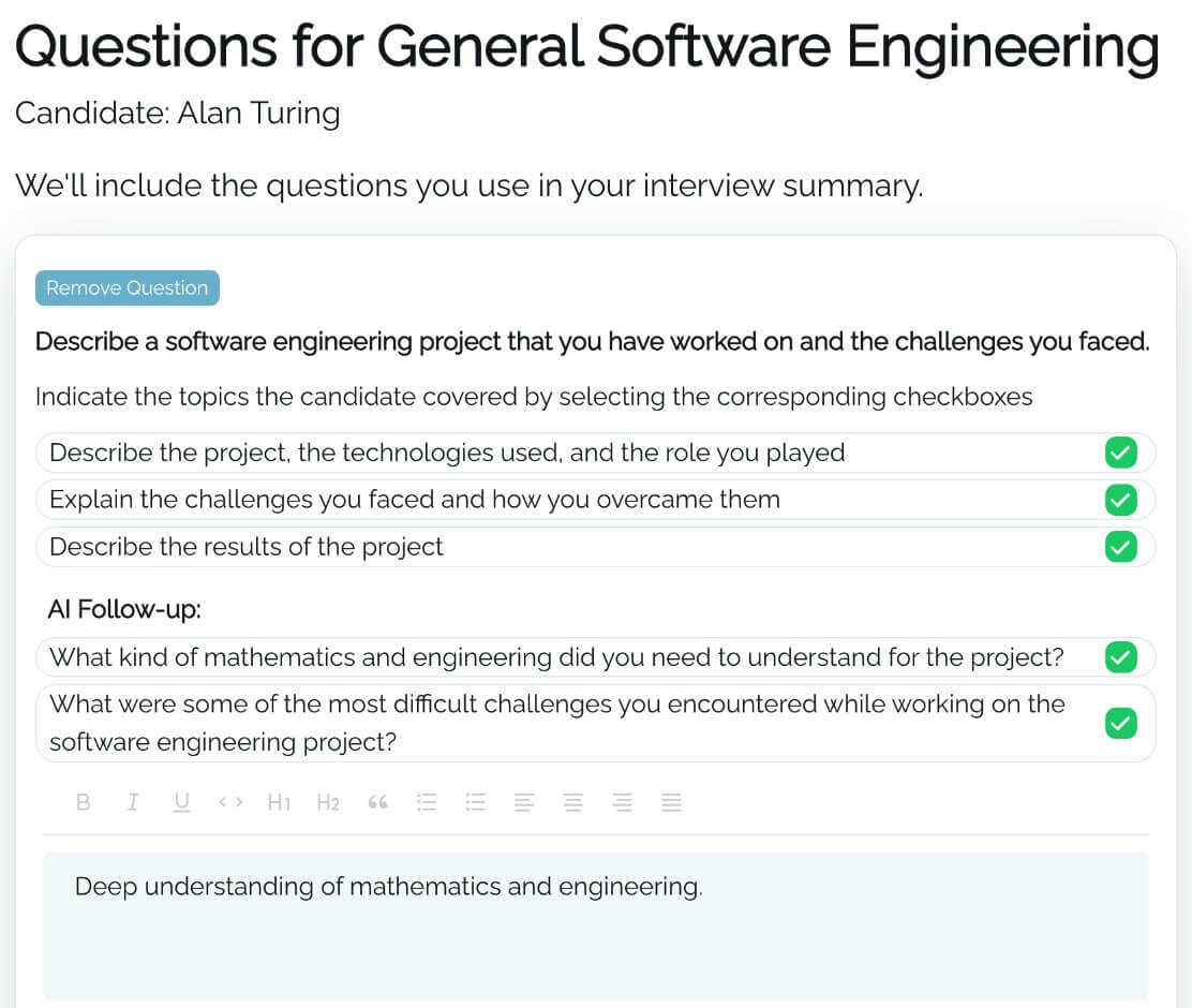 InterviewAI AI-generated interview questions interface