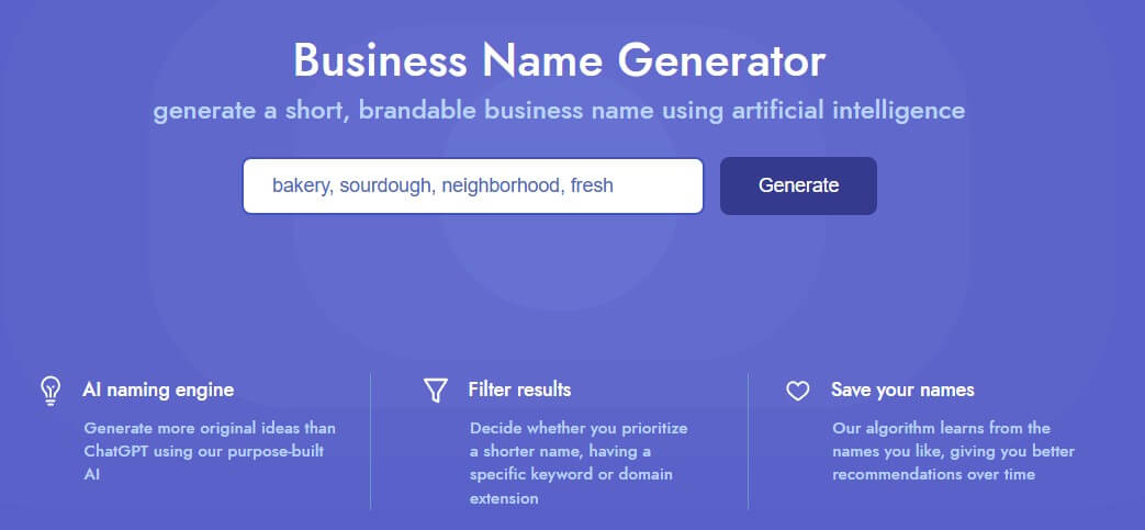 Namelix AI business name generator