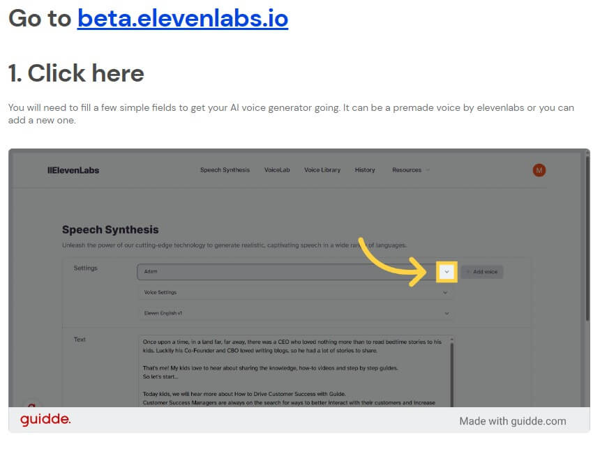 Guidde ElevenLabs voiceover step 1