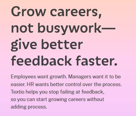 Textio homepage message about giving better feedback faster