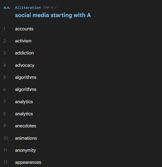 TextFX Alliteration tool