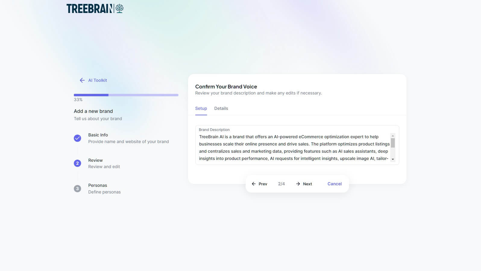 TreeBrain AI brand voice and persona training