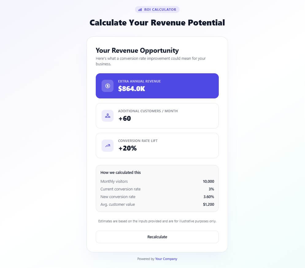 Embeddable.co SaaS ROI calculator sample output F