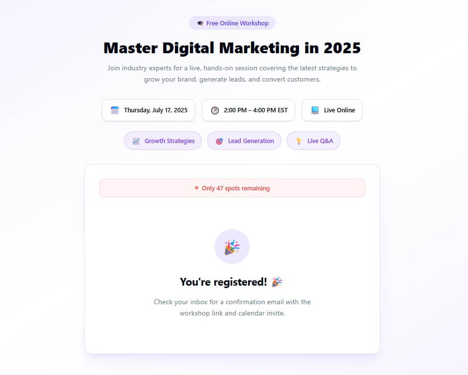 Embeddable.co event registration form sample output B