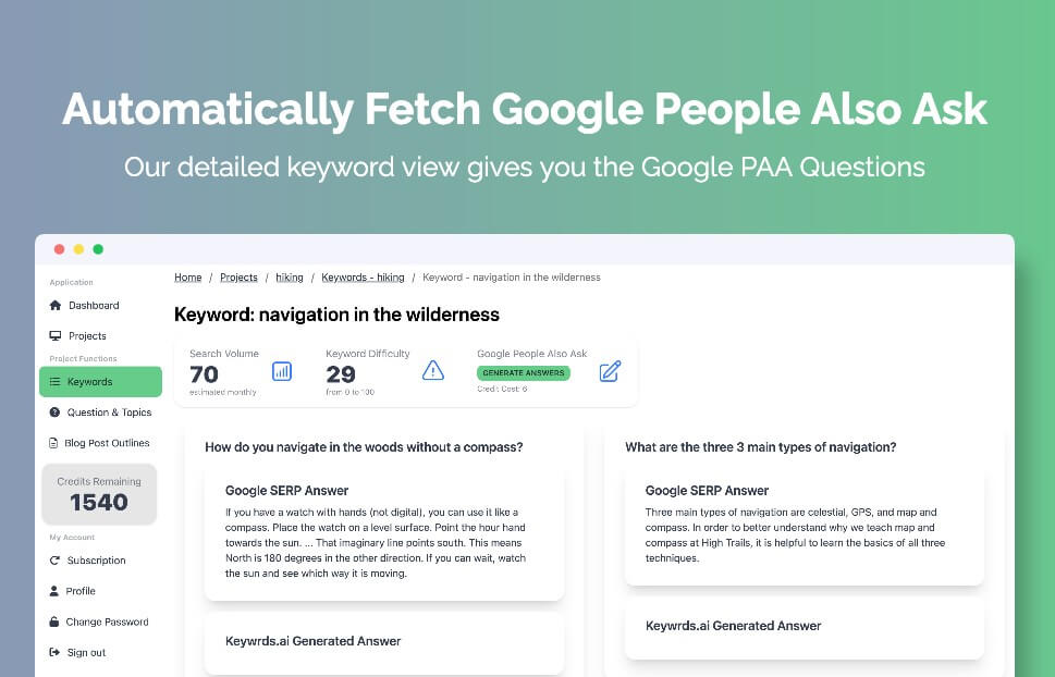 Keywrds.ai Google People Also Ask research
