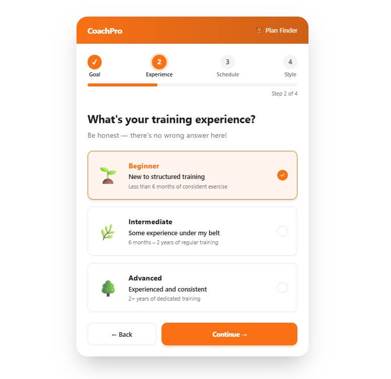 Embeddable.co fitness plan selector sample output B