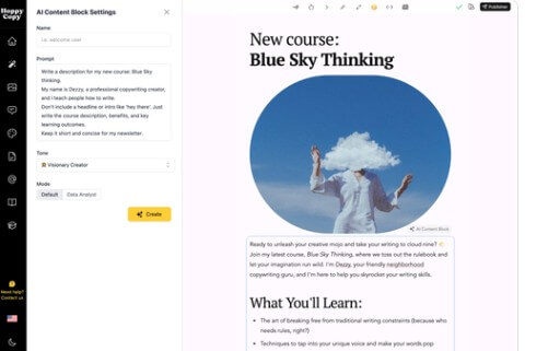 Hoppy Copy product update email draft for a new course