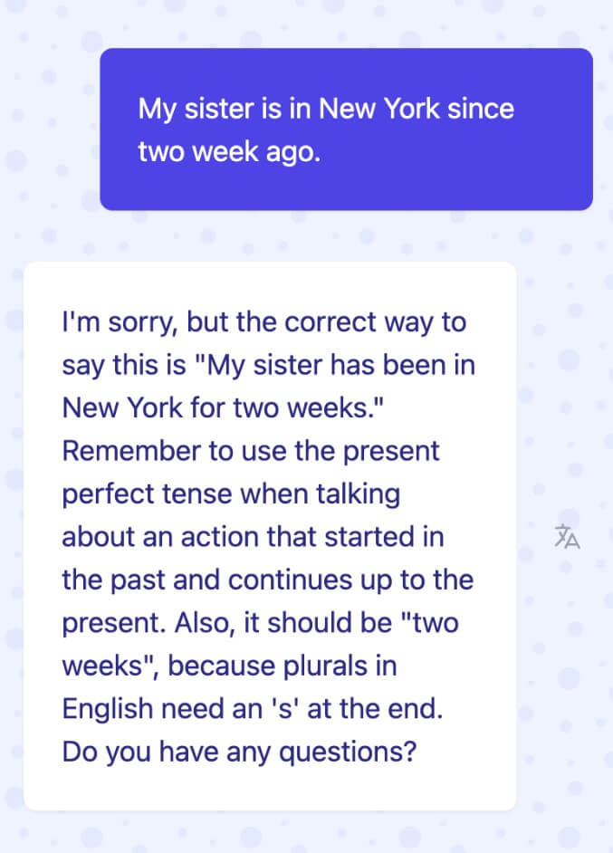 Gliglish grammar correction example