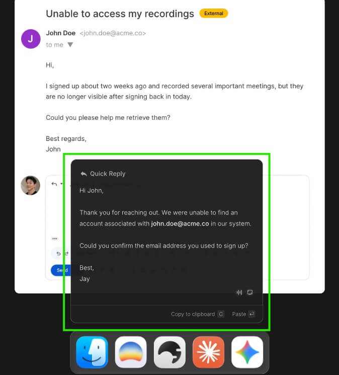 Shadow create quick replies