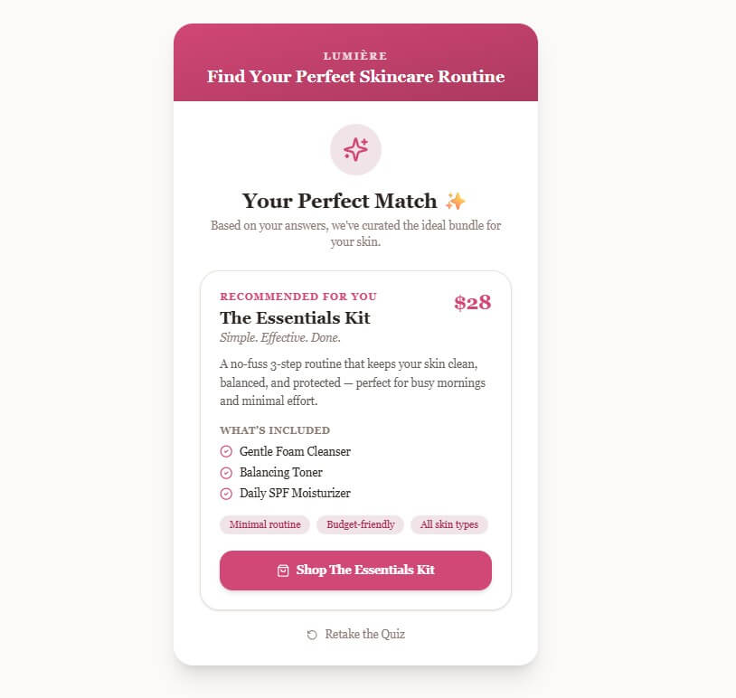 Embeddable.co ecommerce product finder sample output F