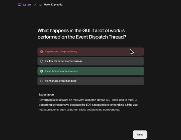 Atlas generated quiz question about Event Dispatch Thread behavior
