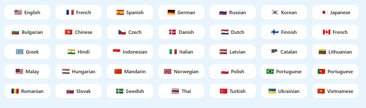 Vocalo language support grid