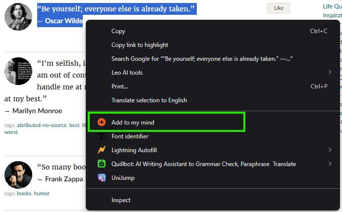 MyMind Add Quotes to MyMind