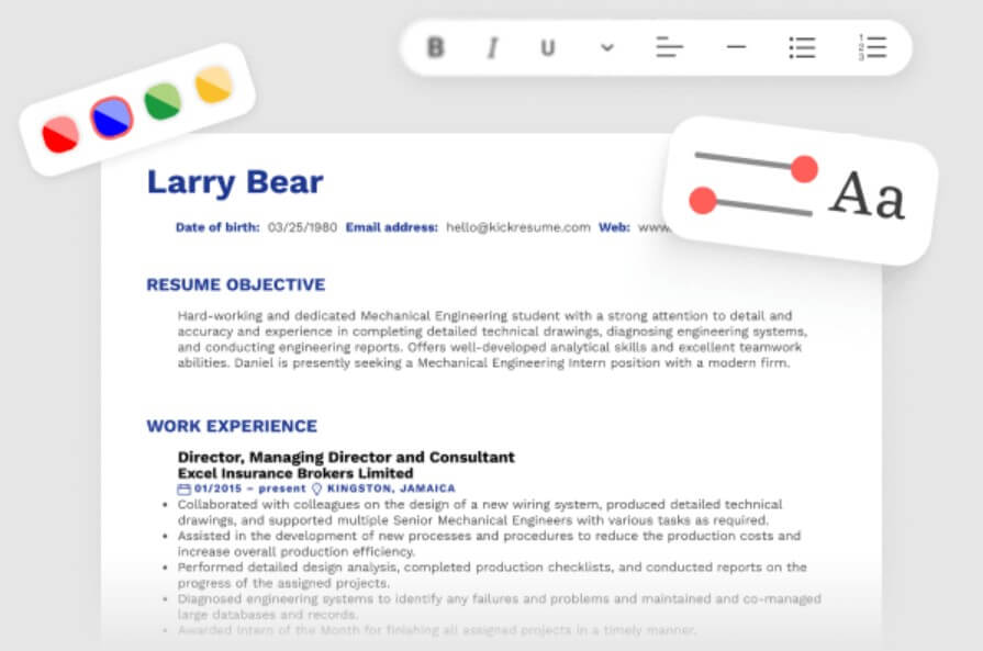 Kickresume fully customizable resume