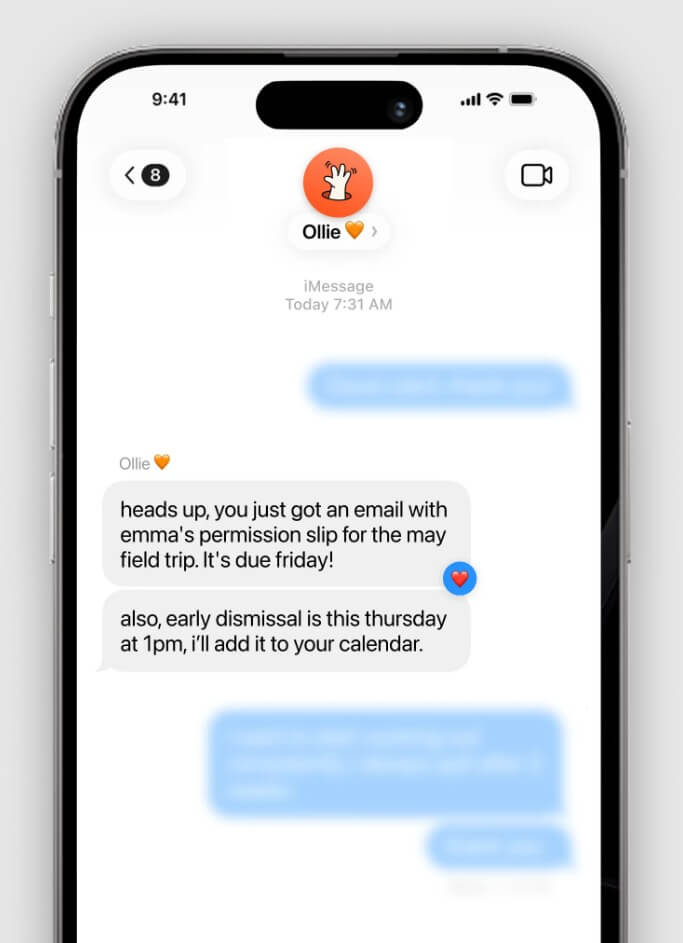 Ollie AI school email reminder workflow