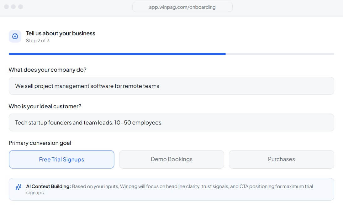 Winpag business context building