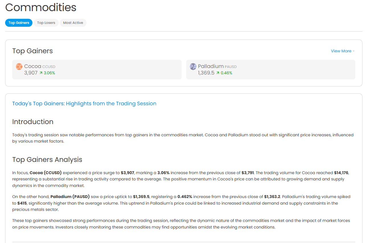DealSize.ai Commodities Screen