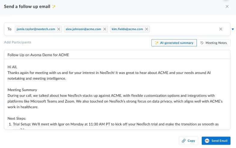 Avoma AI-generated follow-up email