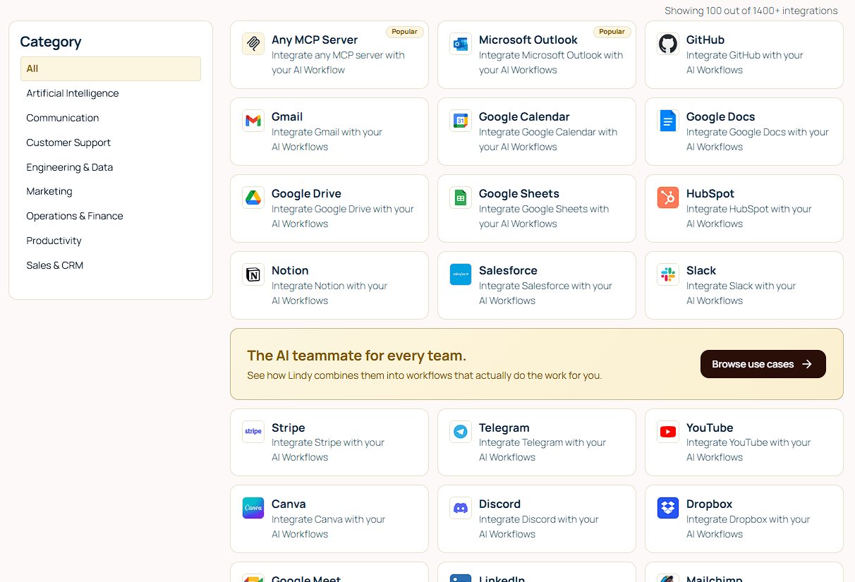 Lindy integrations directory