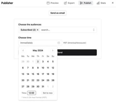 Hoppy Copy publisher with audience and send-time controls