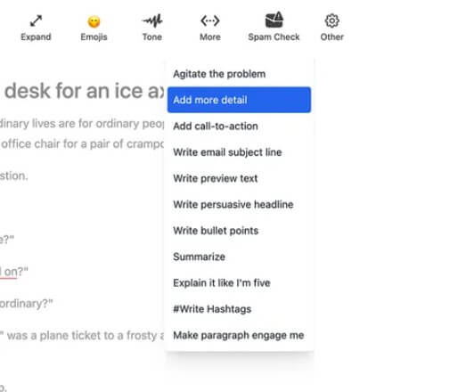 Hoppy Copy AI writer inline editing actions