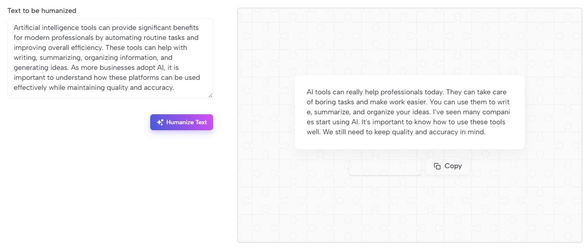 Miniflow.ai text humanizer result
