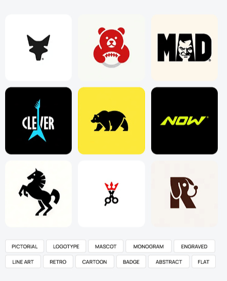 Logo Diffusion Text to Logo examples showing several logo styles and design categories