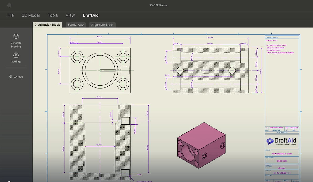 DraftAid CAD drawing automation interface