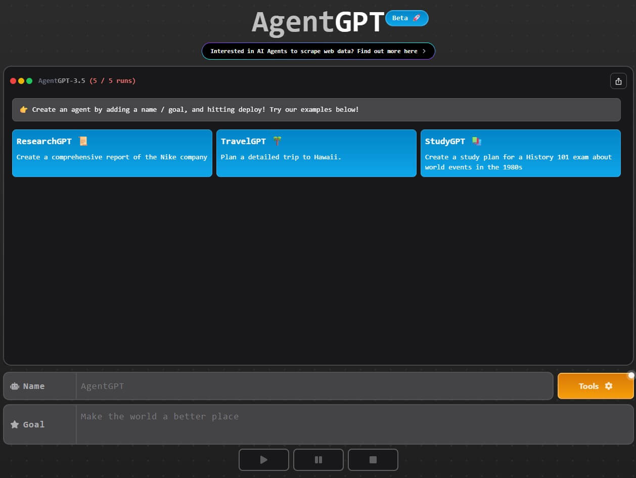 AgentGPT Homepage