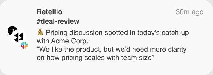 Retellio Slack alert for pricing discussion risk detection