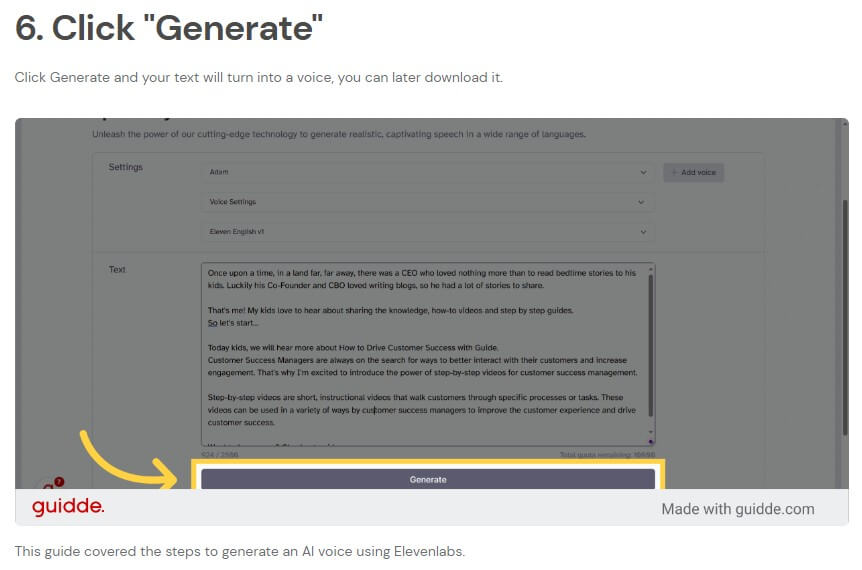 Guidde ElevenLabs voiceover step 6
