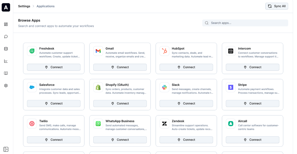Ayudo integrations and application management interface