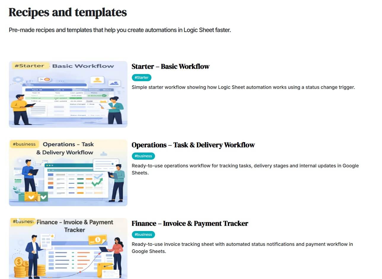Logic Sheet recipes and templates