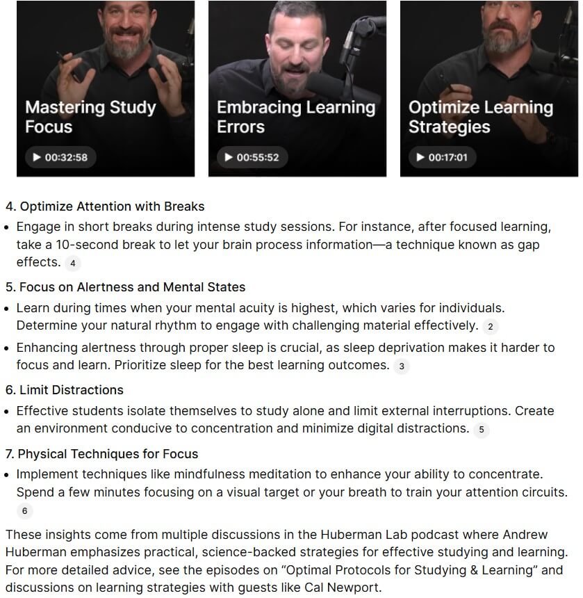 Huberman AI continued learning and focus answer