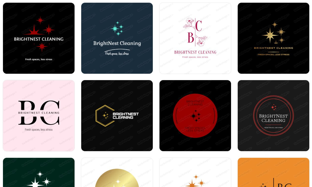 Turbologo cleaning service logo sample results