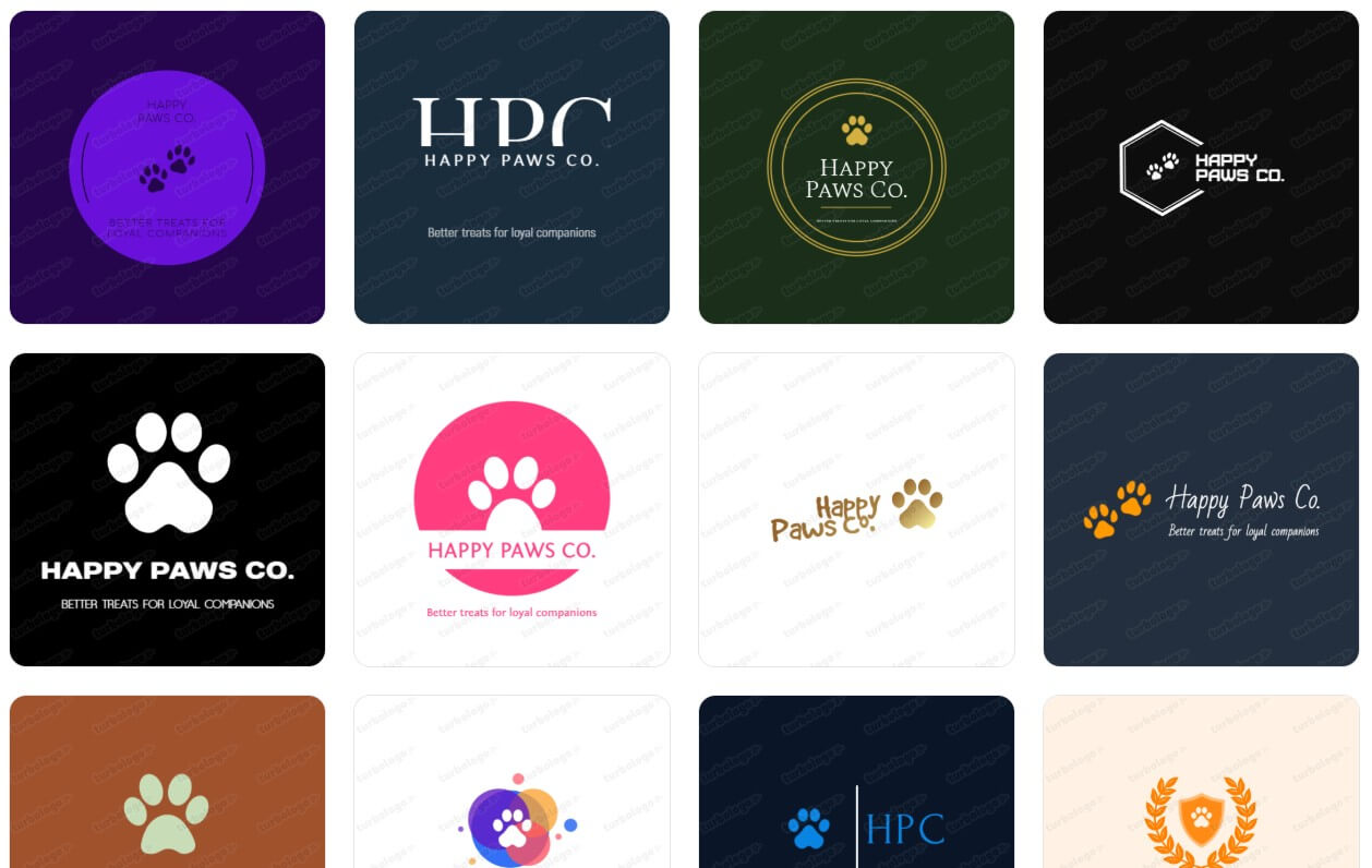 Turbologo pet brand logo sample results