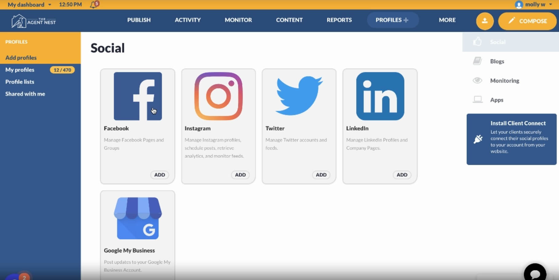 The Agent Nest social profile connections