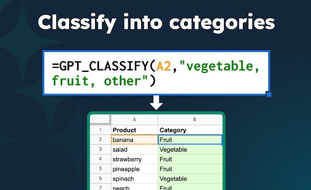 GPT for Sheets Classify Categories