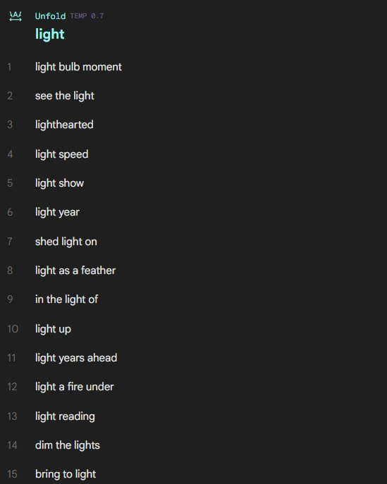 TextFX Unfold tool with light input