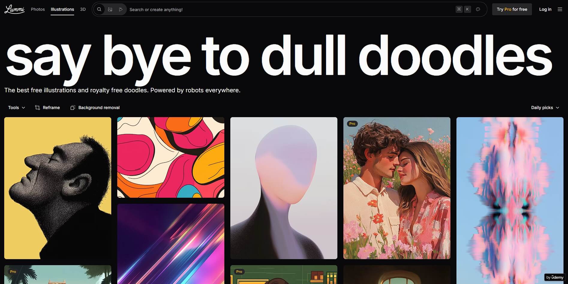 Lummi Illustrations library with searchable artwork and editing tools