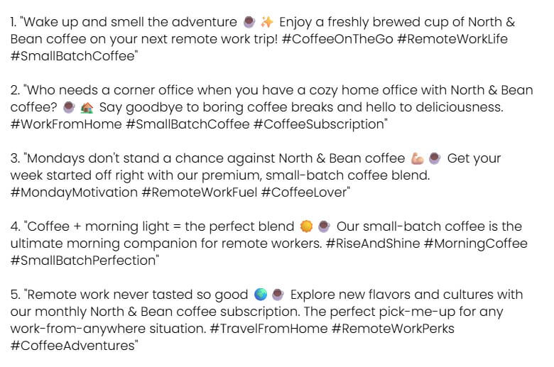 Optimo Instagram captions prompt result