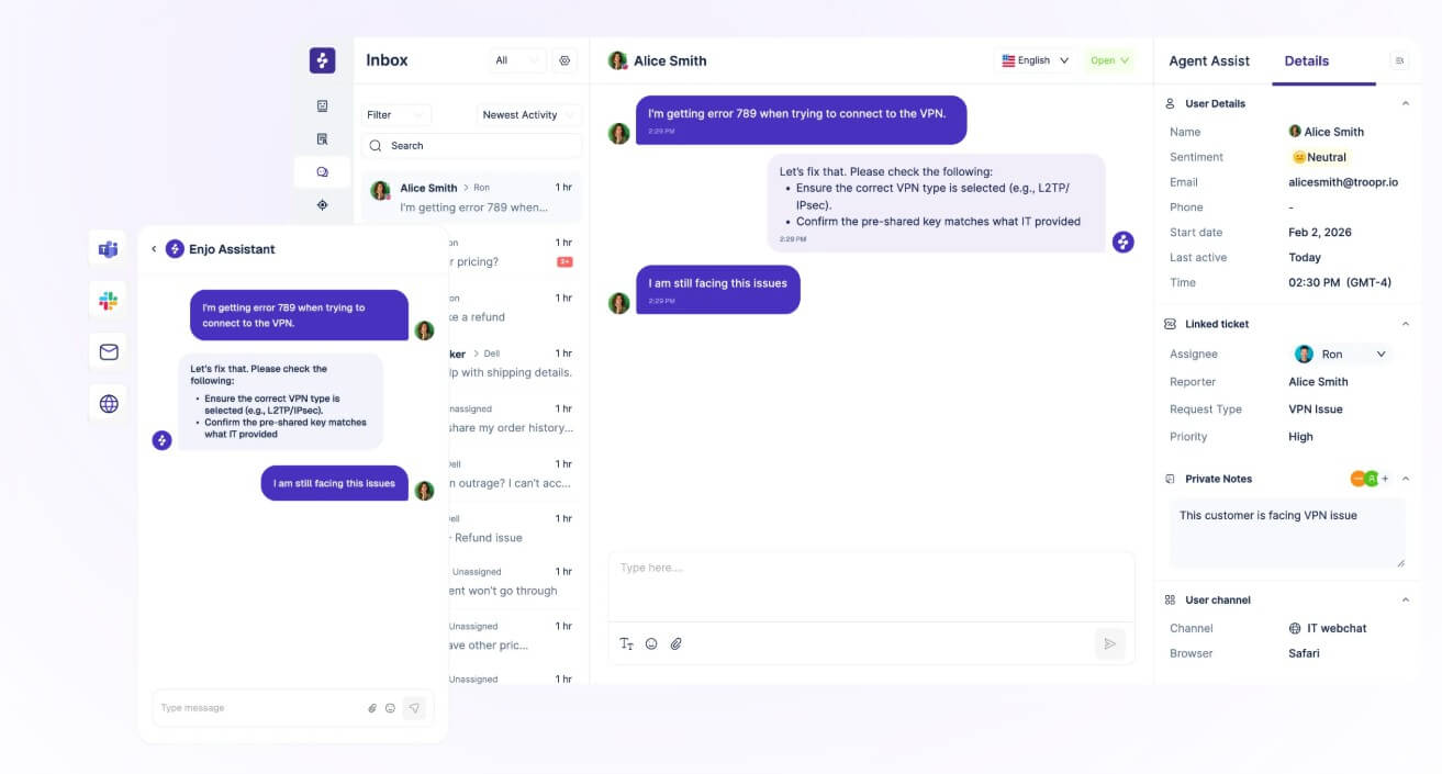 Enjo AI agent support