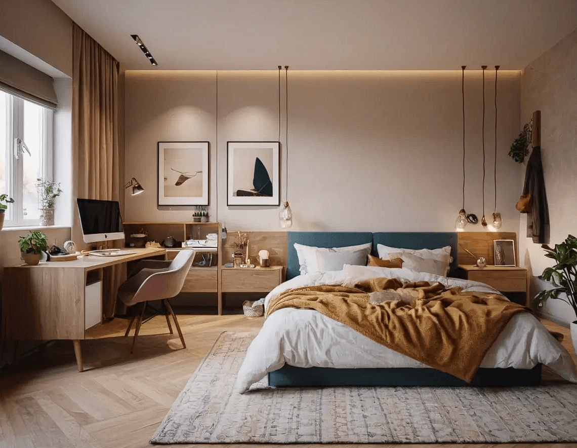 Neolocus interior visualization showing a refined AI-rendered room design