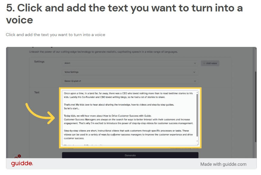 Guidde ElevenLabs voiceover step 5