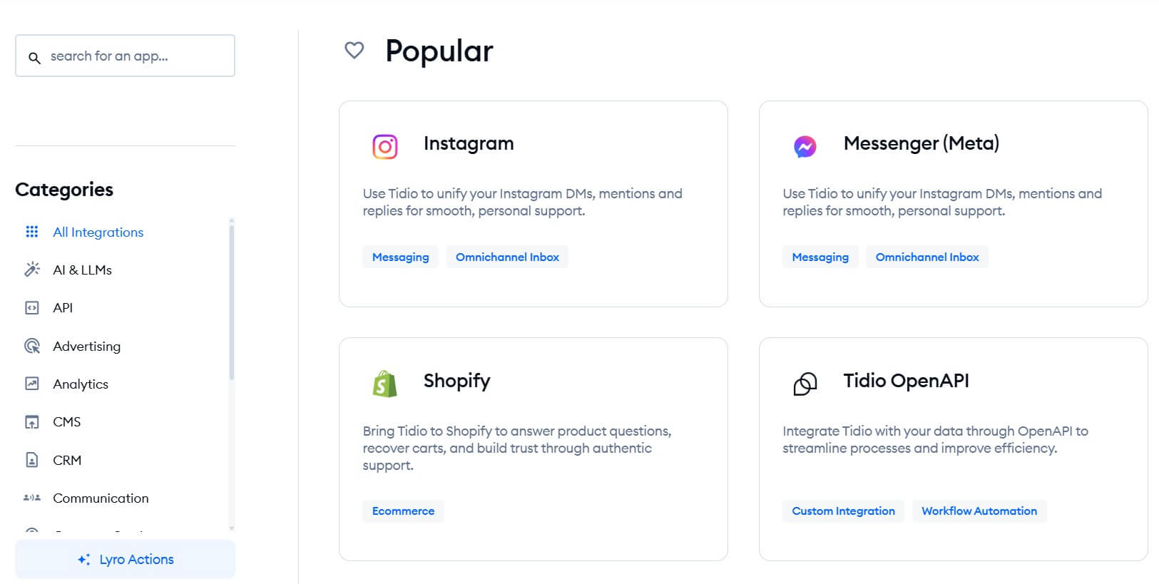 Tidio integrations