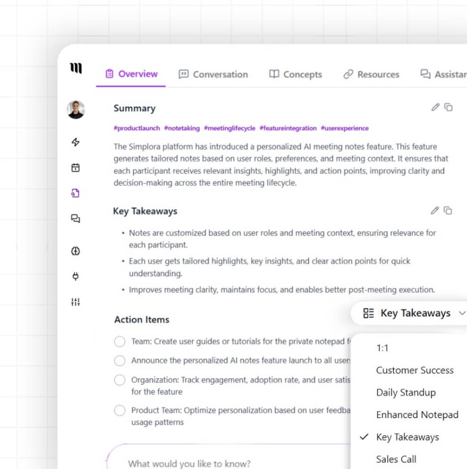 Simplora post-meeting workflow