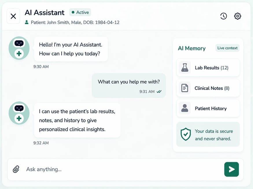 Docus AI assistant with patient memory and live context
