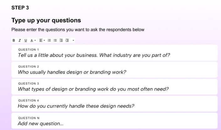 Reveal AI workflow step 3 type questions